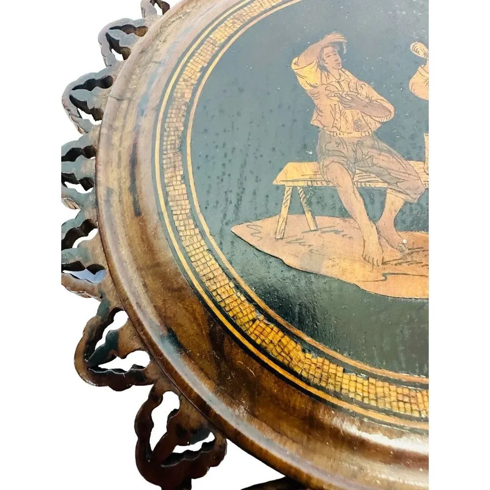 Antique‎ Italian Inlaid On Both Sides Hand-Carved Parquetry Mirror
